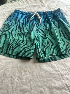 INC International Concepts Blue Aqua Zebra-Stripe Swim Trunks size XL.